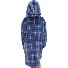 Kids Girls Boys Oversized Hoodie Blue Tartan Printed Snuggle Soft Fleece Blanket