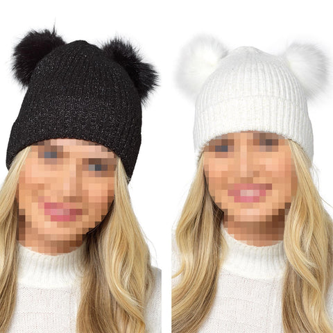 A2Z Ladies Hat Twist Yarn Brushed Ribbed Pom Pom Beanie Winter Warm Cozy Hats