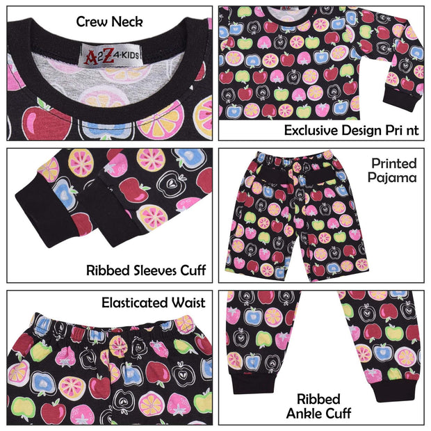 A2Z 4 Kids Girls Boys Fruit Print Children PJs 2 Piece Cotton Set Lounge Suit Nightwear Sleepwear Unisex Top Bottom Pyjamas Loungewear Dress Up Outfit Set Gifts for Children Girls Boys Age 2-13 years - A2Z 4 Kids