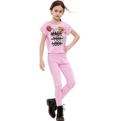 Girls Top Kids Short sleeves Made You Look Print Crop Top & Legging Set 5-13 Yrs