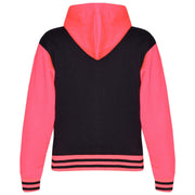 A2Z 4 Kids Girls Black & Neon Pink Baseball Tracksuit NYC Varsity Style Jacket & Trouser Sports Hoodie Bottom Joggers Age 2 3 4 5 6 7 8 9 10 11 12 13 Years