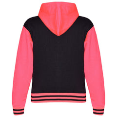 A2Z 4 Kids Girls Black & Neon Pink Baseball Tracksuit NYC Varsity Style Jacket & Trouser Sports Hoodie Bottom Joggers Age 2 3 4 5 6 7 8 9 10 11 12 13 Years