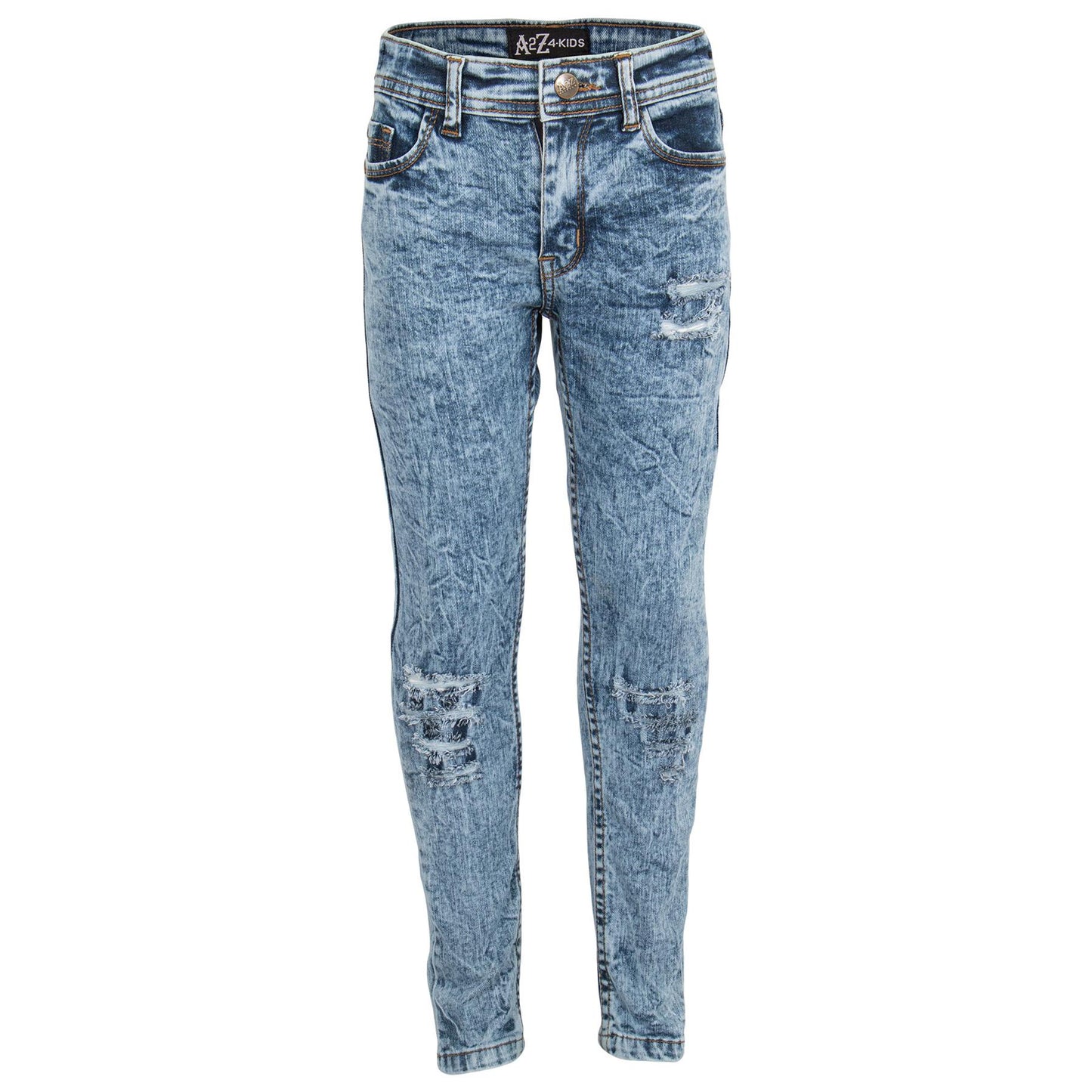 Kids Girls Stretchy Jeans Dark Blue Denim Ripped Tie Dye Print Skinny Jeggings