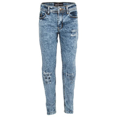 Kids Girls Stretchy Jeans Dark Blue Denim Ripped Tie Dye Print Skinny Jeggings