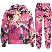 A2Z 4 Kids Girls Boys Unisex Tracksuit Camouflage Baby Pink Print Hooded Sweat Hoodie & Bottom Jog Suit Joggers Age 5 6 7 8 9 10 11 12 13 Years