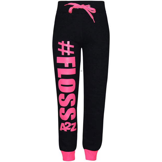 A2Z 4 Kids Girls Tracksuit Designer's #Floss Print Fleece Black & Neon Pink Hooded Crop Top Bottom Jogging Suit Joggers Age 5 6 7 8 9 10 11 12 13 Years