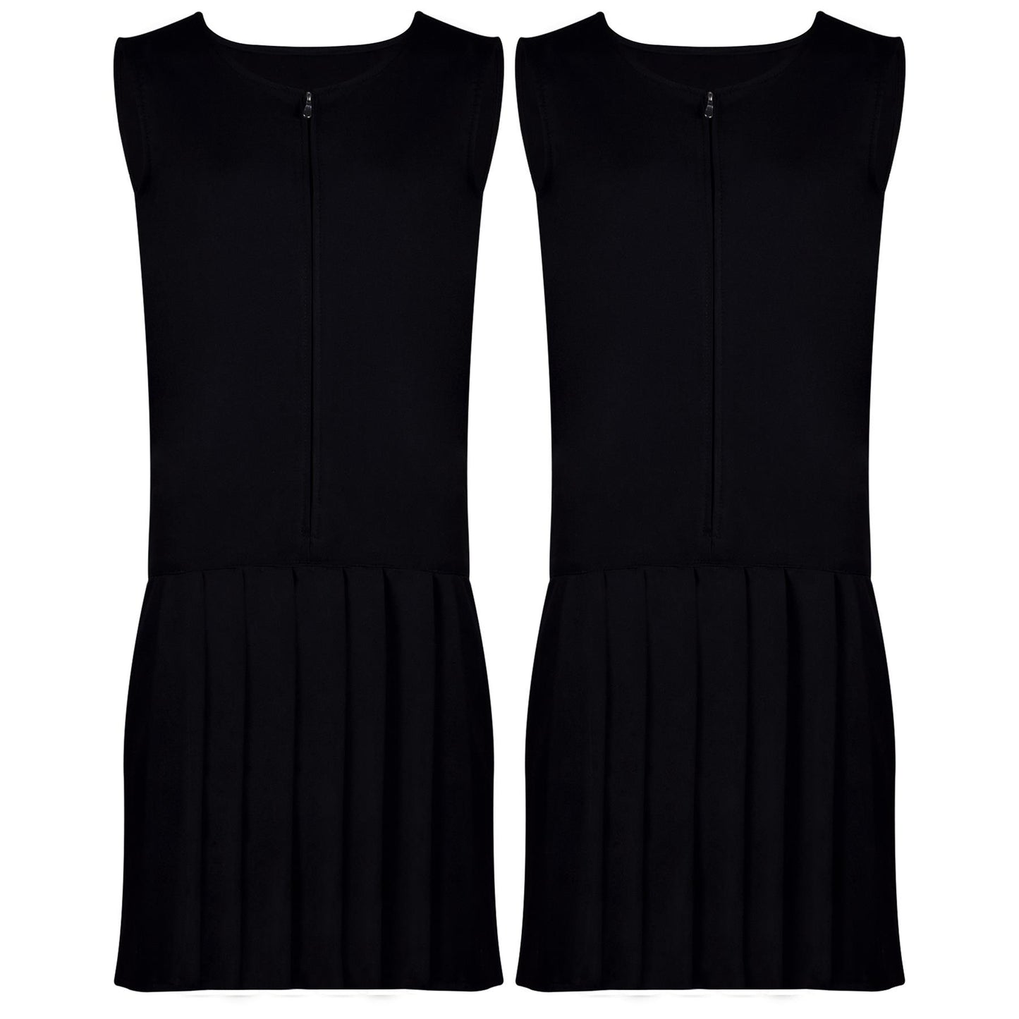 Kids 2 Pack Girls School Uniform Pinafore Dress Zip Up Pleated School Dress 3-14