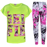 A2Z 4 Kids Girls Love Print Top Short Sleeve T-Shirt & Splash Print Fashion Leggings Set Age 5-13 years