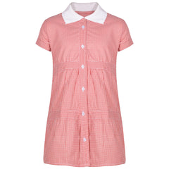 Kids Girls 2 Pack Gingham School Dress Check Button Up Tiered Dresses With Scrunchies