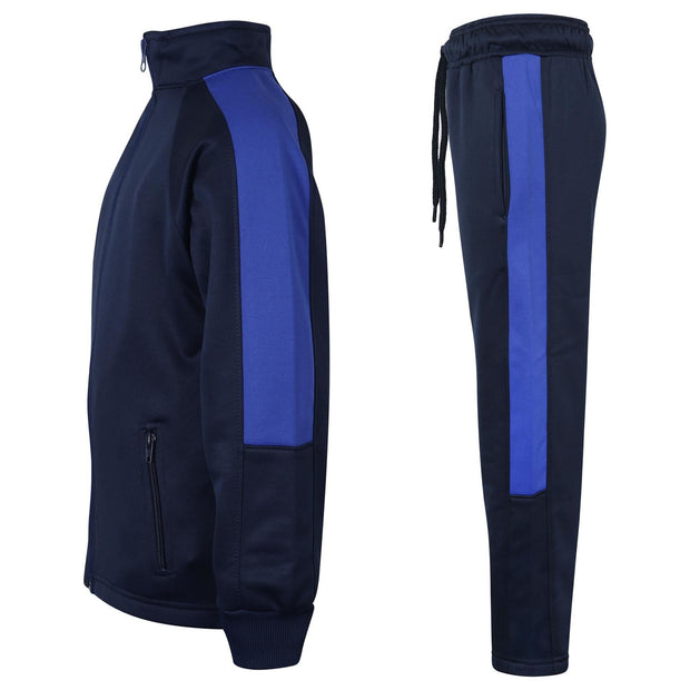 A2Z 4 Kids Girls Boys Unisex Tracksuit Royal Blue Contrast Panelled Fleece School PE Kit Zip Up Top Jogging Bottoms & Hoodie Set Age 2-13 Years