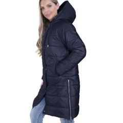 Ladies Adults Long Sleeve Oversized Navy Hooded Quilted Padded Coat Jacket