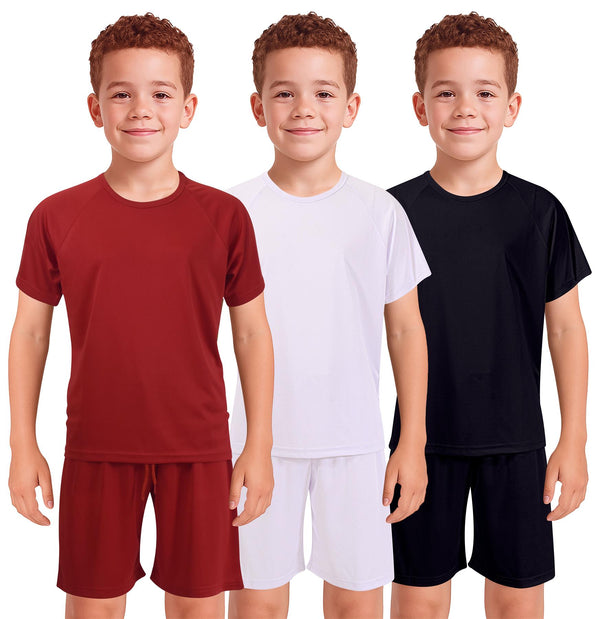 Kids Girls Boys Football Kit T Shirt Shorts PE Athletic Sportswear Outfit Set