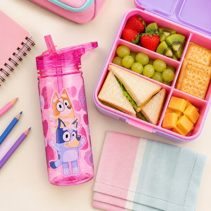 Bluey Kids Water Bottle 580ml Straw Carry Handle Reusable Plastic Drinks Bottle