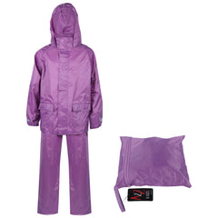 Kids Boys Girls Waterproof Hooded Rain Suit Jacket & Pants Set with Bag 3-14 Yrs