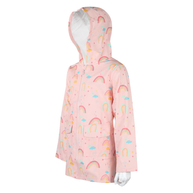 Kids Girls Rainbow Raincoat Wind Resistant Lightweight Hooded Waterproof Jackets