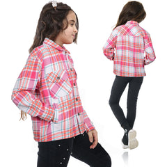 Kids Girls Checks Print Jackets Longline Fleece Collared Fashion Coat 5-13 Years