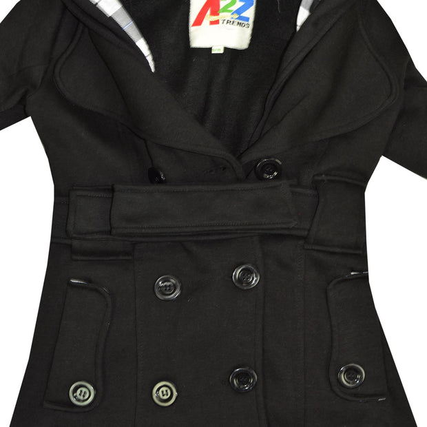 A2Z 4 Kids Kids Girls Parka Jacket Hooded Trench Coat Fashion Wool Blends Warm Padded Black Jacket Oversized Lapels Belted Cuffs Long Overcoat New Age 5 6 7 8 9 10 11 12 13 Years