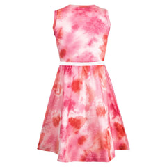 Kids Girls Skater Sleeveless Dress Pink Tie Dye Print Skater Dresses 5-13 Years