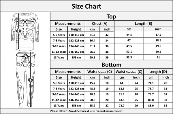 Girls Tops Skeleton Print Neon Green T Shirt Top & Legging Set Halloween Costume