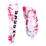 A2Z 4 Kids Girls Tracksuit Designer's Tie Dye Sassy Print Fleece Pink Hooded Crop Top Bottom Jogging Suit Joggers Age 5 6 7 8 9 10 11 12 13 Years