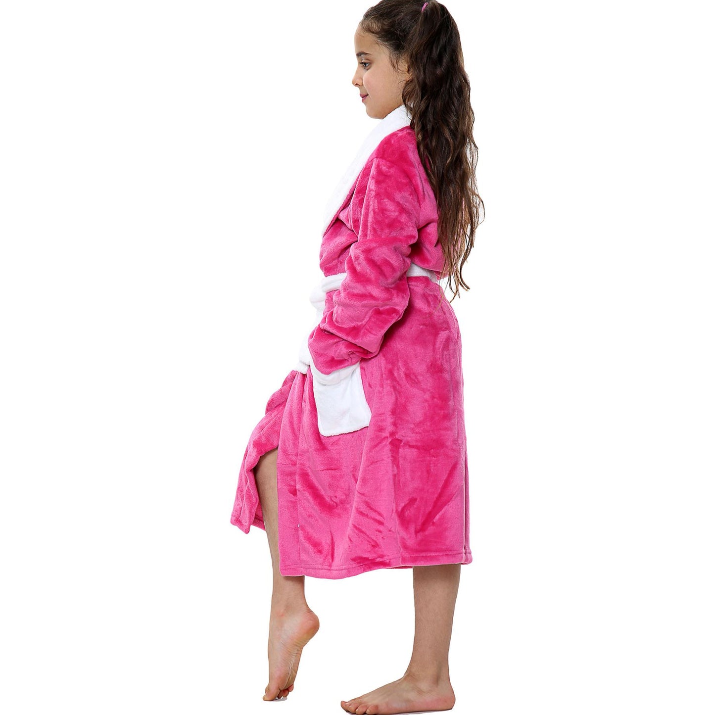 Kids Soft Fleece Bathrobe Dressing Gown Hooded Swim Beach Girls Boys 2-13 years