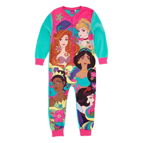 Disney Princess Girls All In One Pyjamas For Kids Fleece Pjs Zipped Nightwear