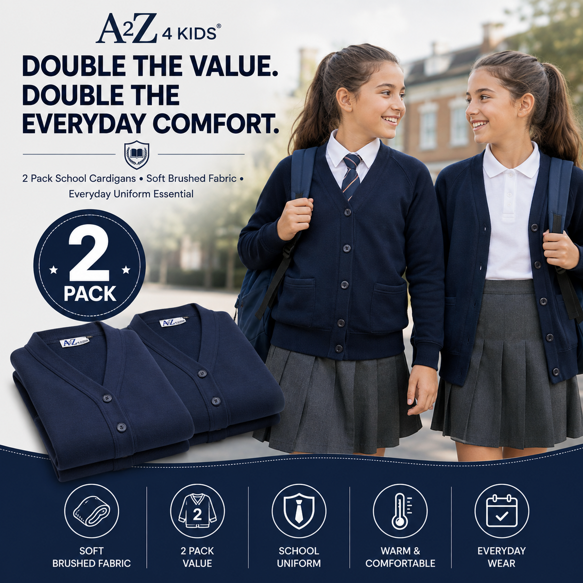 Kids Girls Scouts School Uniform Cardigan Long Sleeve Sweat Knitted Cardigan