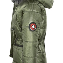 Kids Girls Jackets Puffer Hooded Detachable Faux Fur Wet Look Padded Long Coats