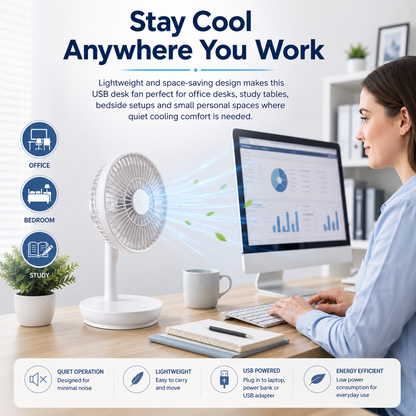 6 Inch White USB Desk Portable Cooling Fan with 4 Speeds LED Indicator Table Fan