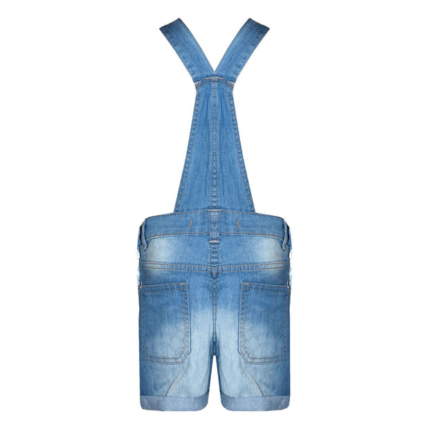 Kids Girls Denim Stretch Dungaree Shorts Jumpsuit Playsuit All In One 7-13 Years