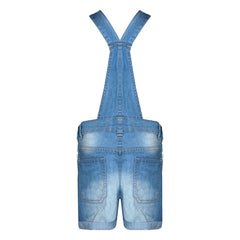 Kids Girls Denim Stretch Dungaree Shorts Jumpsuit Playsuit All In One 7-13 Years