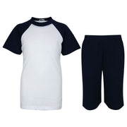 Kids Raglan Style Pyjamas Navy Contrast T Shirt Shorts Girls Boys 5-13 - A2Z 4 Kids