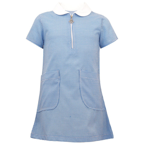 Girls Gingham 2 Pack School Dress Check Zip Up Summer Dresses With Scrunchies