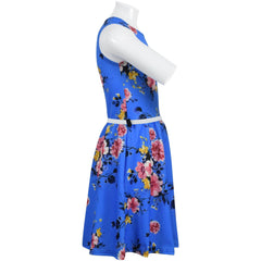 Kids Girls Skater Dress Sleeveless Party Fashion Royal Blue Floral Summer Dress