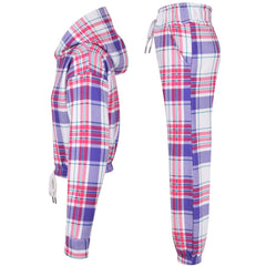 Kids Purple Check Tracksuit Gym Cropped Hoodie Sweatpants Cord Set Girls 5-13 Yr