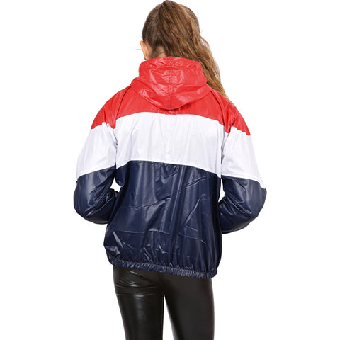 Kids Girls Boys Windbreaker Contrast Color Block Navy Hooded Jacket Rainmac Coat
