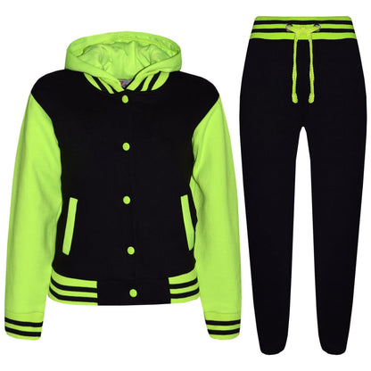 Girls Boys Tracksuit Kids Baseball Top Bottoms Jogging Suit Unisex Outfit 5-13Yr