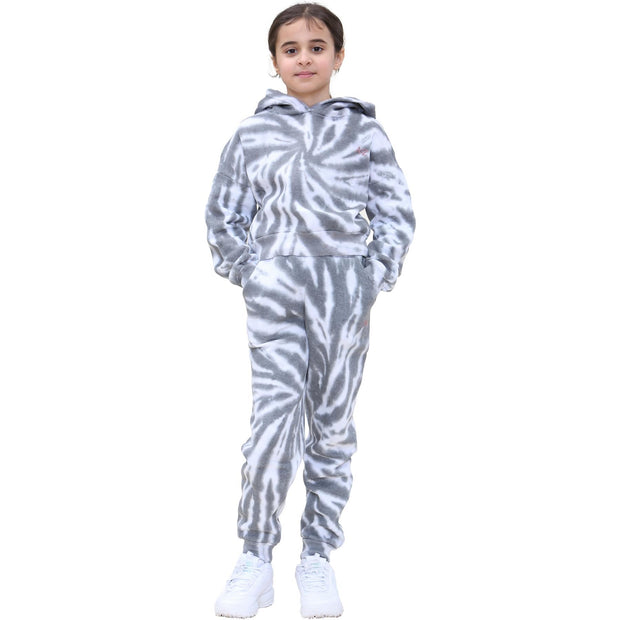 Kids Tie Dye Tracksuit Gym Cropped Hoodie Sweatpants Cord Set Girls Age 5-13