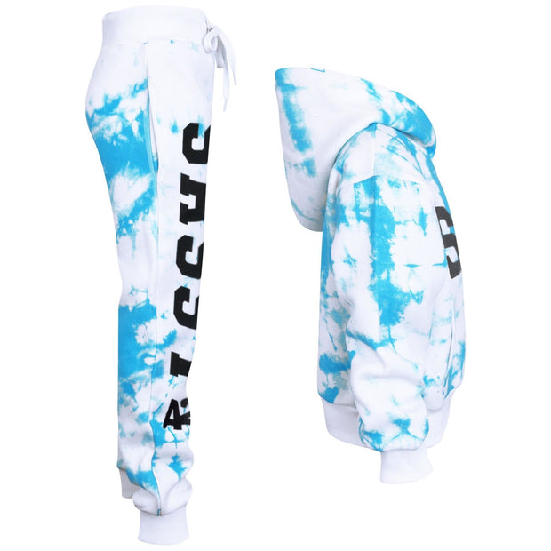 A2Z 4 Kids Girls Tracksuit Designer's Tie Dye Sassy Print Fleece Blue Hooded Crop Top Bottom Jogging Suit Joggers Age 5 6 7 8 9 10 11 12 13 Years