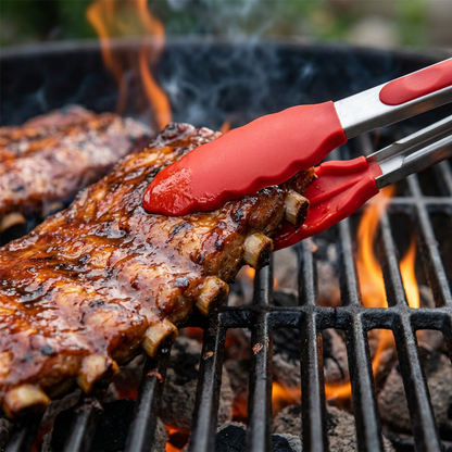 Silicone Grip Tongs Pack of 3 Heat Resistant Kitchen BBQ Cooking Serving Tongs