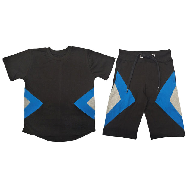 A2Z 4 Kids Kids Girls Boys Shorts Set 100% Cotton Contrast Panelled Black._Trendy Fashion Summer T Shirt Top & Short Pants Gymwear Outfit Clothing Sets Age 5 6 7 8 9 10 11 12 13 Years