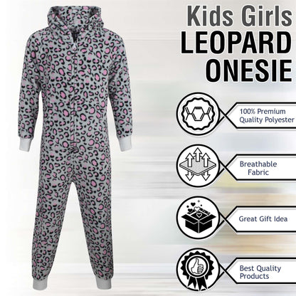 Kids Boys Girls Soft Fluffy Leopard Pink Grey A2Z Onesie One Piece Xmas Costume