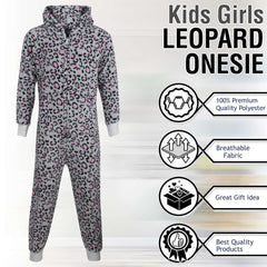 Kids Boys Girls Soft Fluffy Leopard Pink Grey A2Z Onesie One Piece Xmas Costume