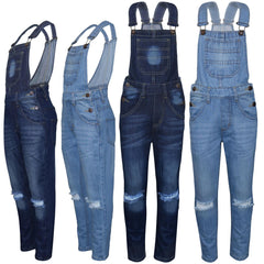 Kids Girls Denim Stretch Dungaree Jumpsuit Playsuit All In One Jeans 7-13 Years