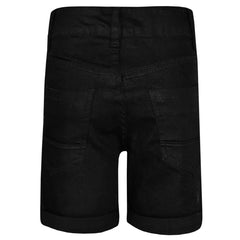 Kids Boys Ripped Jet Black Denim Shorts Comfort Stretch Jeans Trouser Pants 5-13