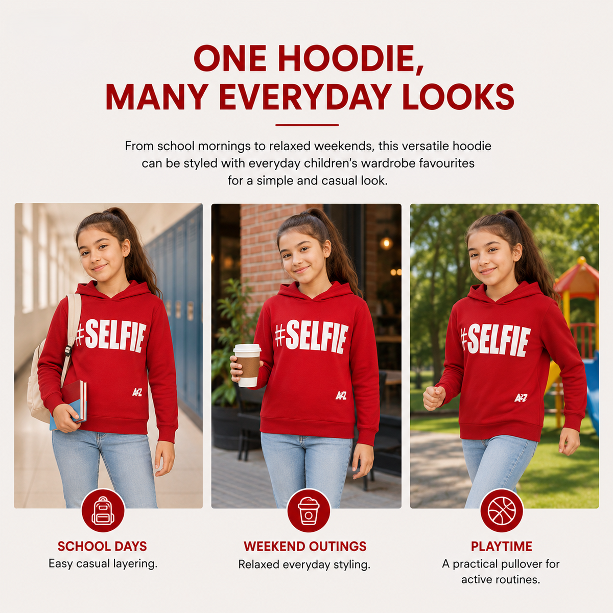 Kids Girls Boys Sweat Shirts Tops #Selfie Hooded Jumpers Hoodies New Age 2-13 Yr