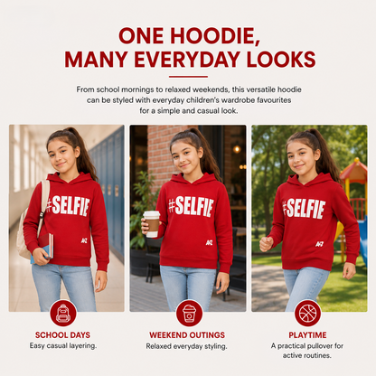Kids Girls Boys Sweat Shirts Tops #Selfie Hooded Jumpers Hoodies New Age 2-13 Yr