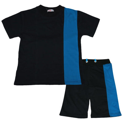 A2Z 4 Kids Kids Boys T Shirt Shorts 100% Cotton Contrast Panelled Trendy Fashion Summer Black Top Short Set New Age 5 6 7 8 9 10 11 12 13 Years