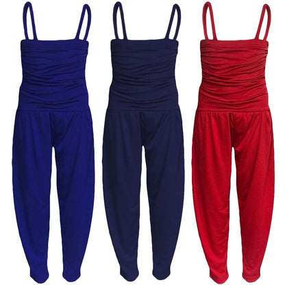 Girls Jumpsuit Kids Plain Color Trendy Playsuit All In One Jumpsuits 5-13 Years