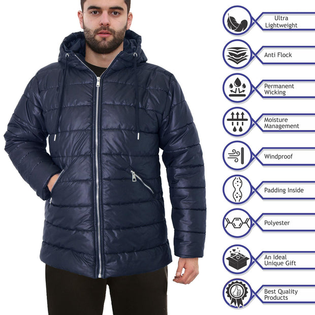 Mens Ladies Zipped Pockets Jacket Navy Puffer Jacket Long Sleeves Coat S-2XL